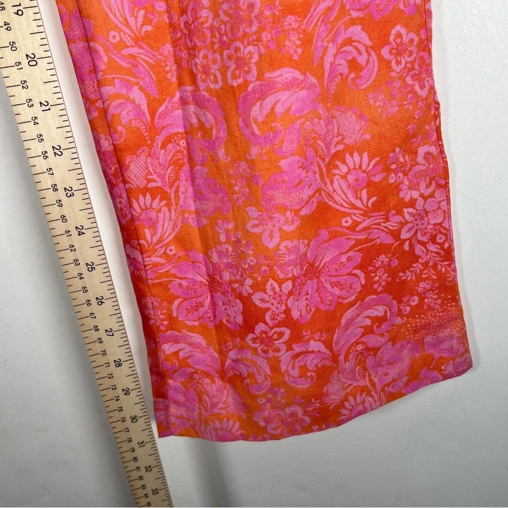 NWT ZARA‎ LINEN Blend Trousers High Rise Straight Floral Pants 8042/010 SMALL